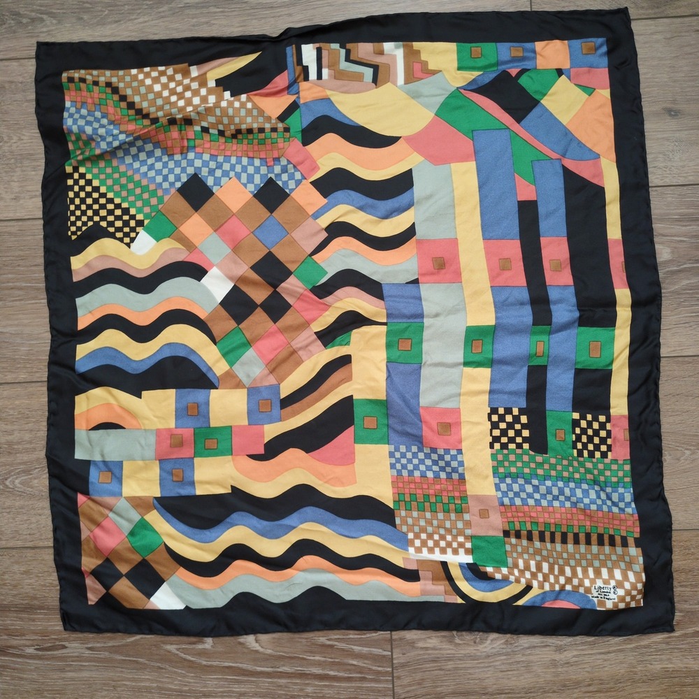 Vtg Liberty of London Silk Scarf Collier Campbell Bauhaus Geometric Abstract - Picture 1 of 9